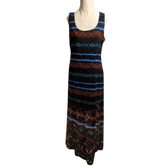Y2K Eyelet Lace Maxi Dress Curvy Plus Size 16 Black Tropical Tribal Aztec Boho - Picture 10 of 17